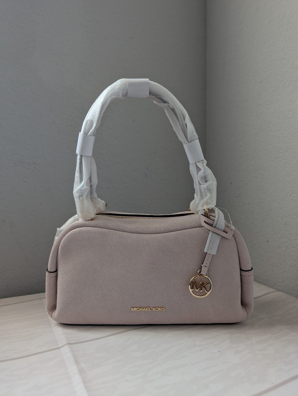 NWT Michael Kors Cecily Small Suede Shoulder Bag In Powder Blush